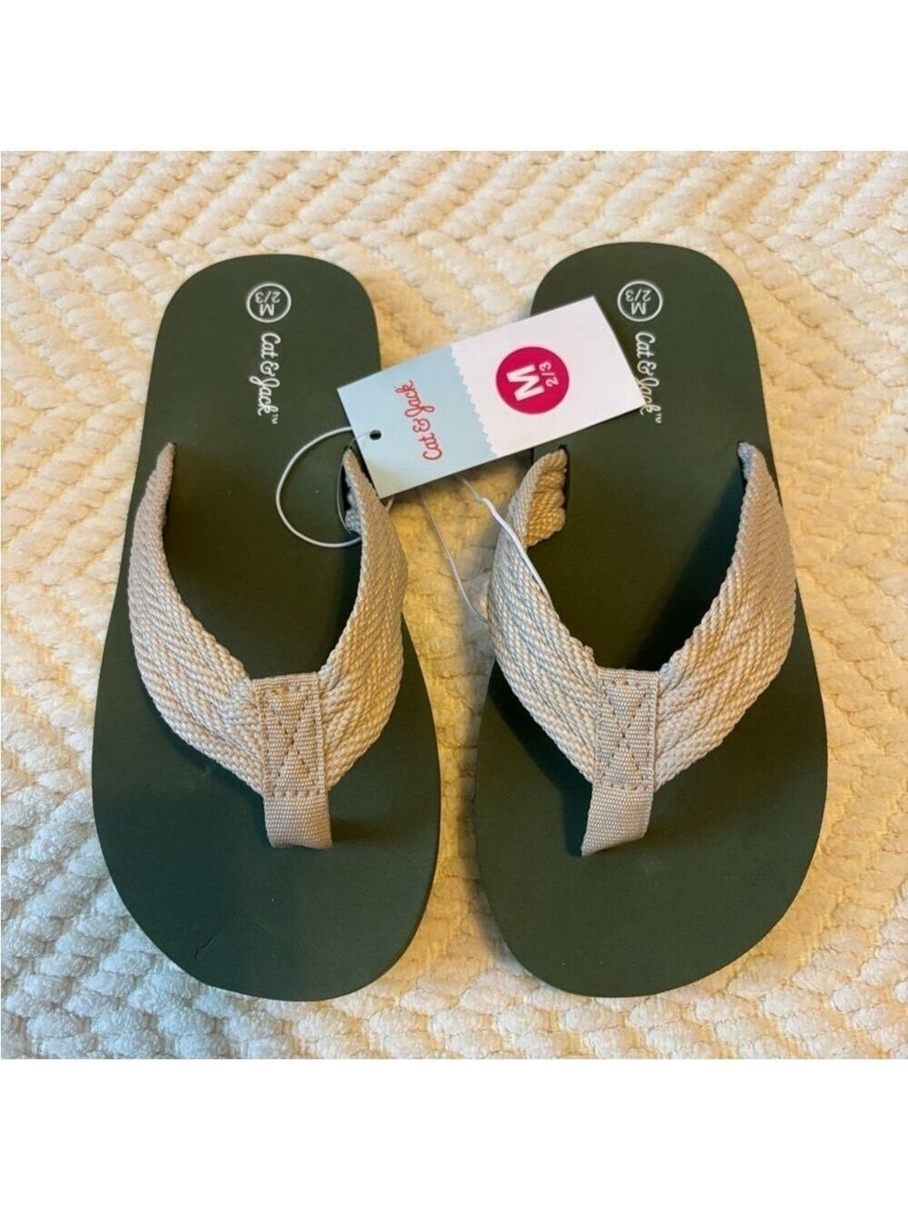 Cat & Jack Olive and Beige Flip Flops